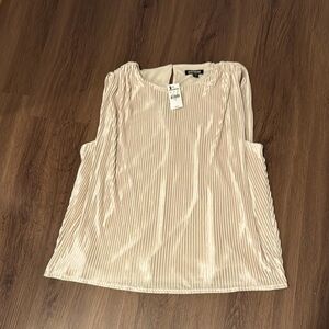 Express metallic crew neck pleated ruched sleeveless blouse top